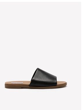 NWOT Steve Madden Genuine Leather Karolyn Slides Women’s 8 Wide Black Sandal